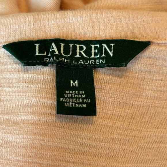 Lauren Ralph Lauren Wms Medium Pale Peach Cotton Lace Up LS Top Casual Spring - Picture 3 of 7